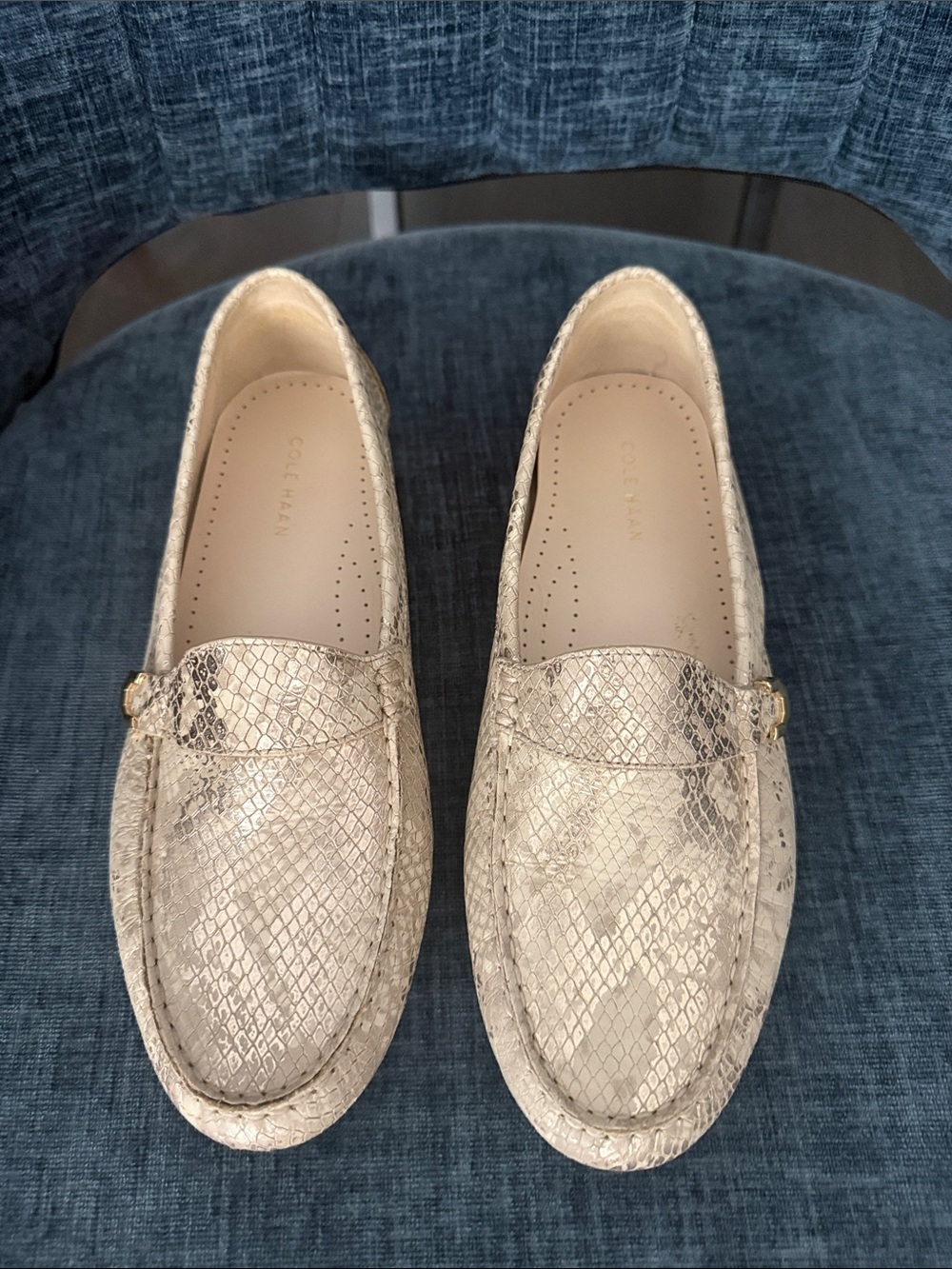 Cole Haan Metallic Snake-Embossed Loafers - Gold